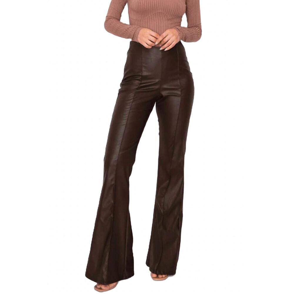 NEW CANVAS APPAREL pleather high waist flare pants in chocolate